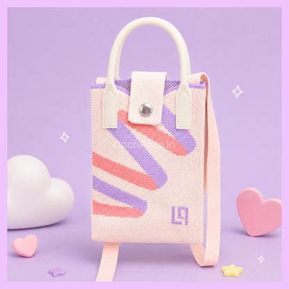 Abstract pastel stripe Korean knitted mobile sling bag