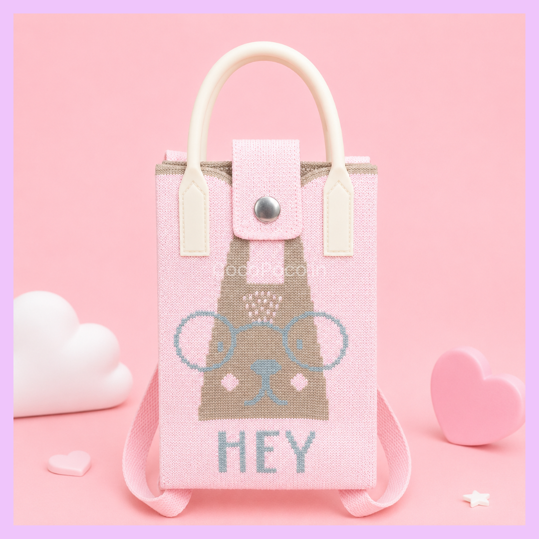 Pink teddy bear Korean knitted mobile sling bag