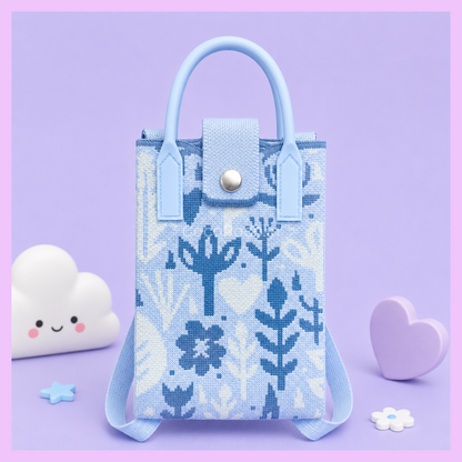 Blue snowflake Korean knitted mobile sling bag with top handle