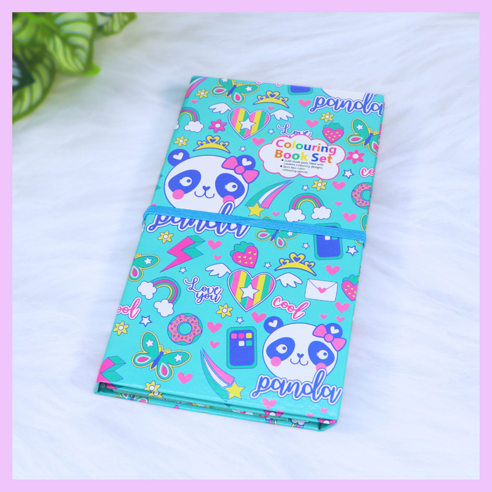 Panda colouring book with colour pencils for kids