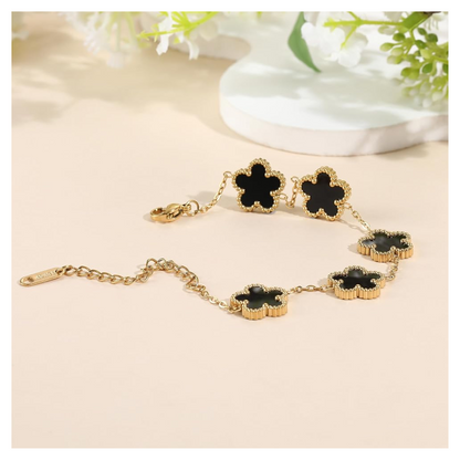 Anti Tarnish Bracelet - Black Clover Leaf