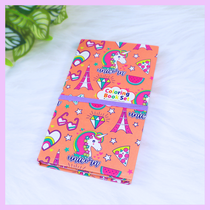 Unicorn colouring book activity set with colour pencils