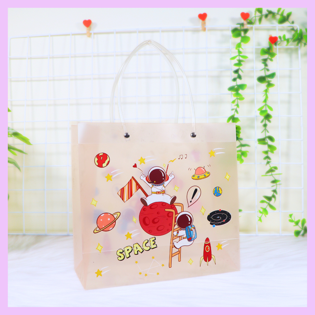 Orange space themed PVC gift bag