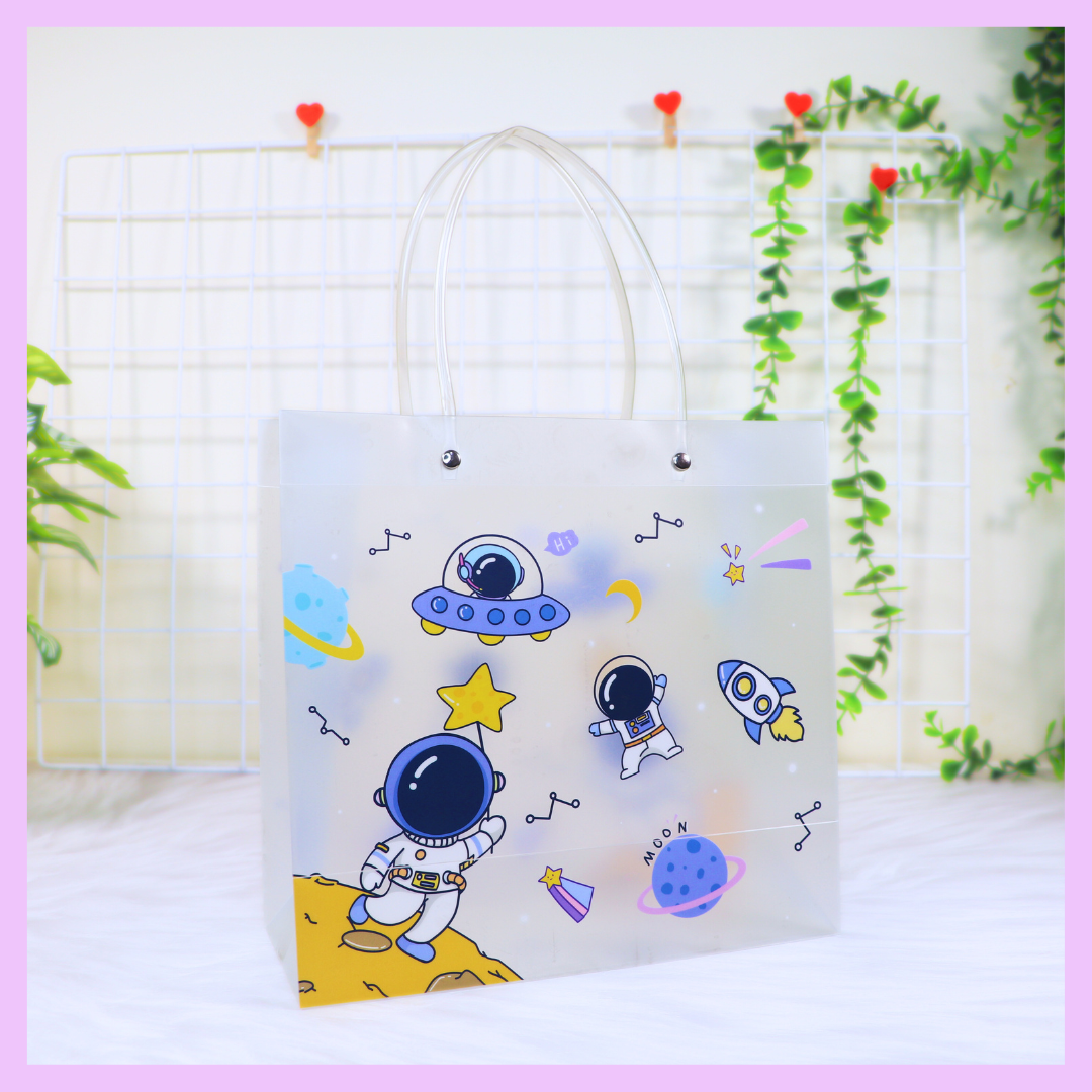 Blue space themed PVC gift bag
