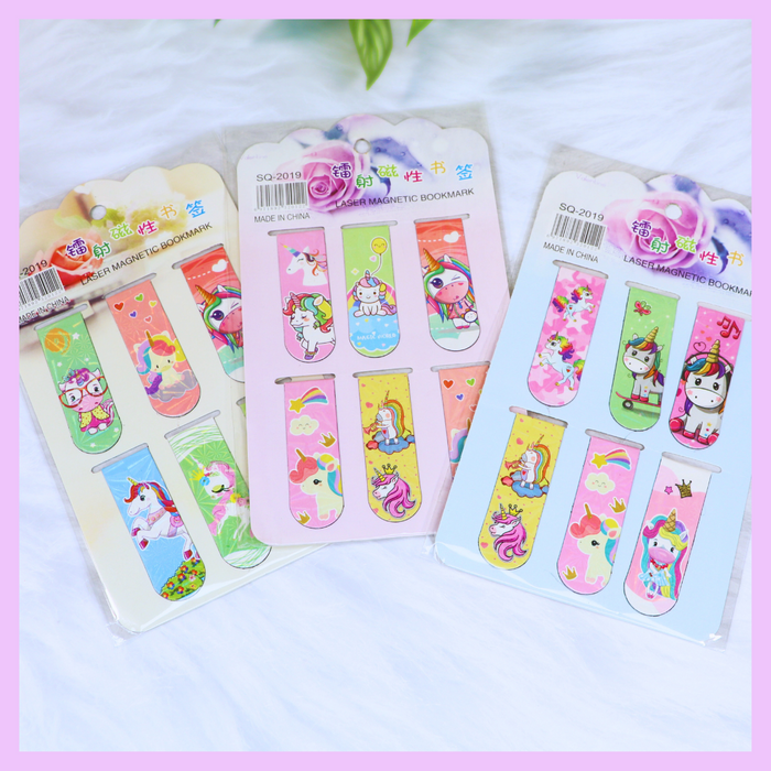 Unicorn themed magnetic bookmark for reading