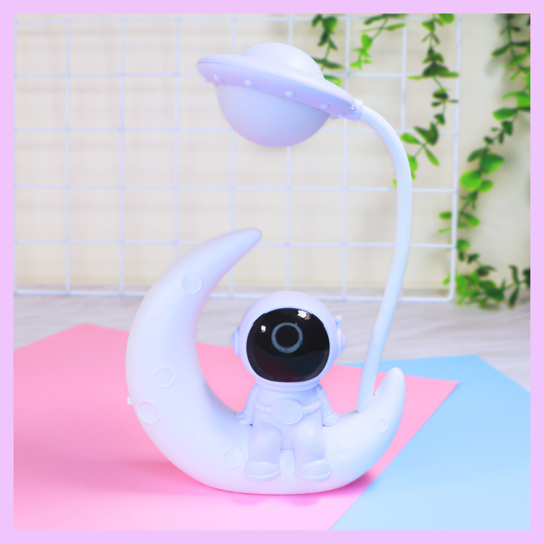 White astronaut LED desk lamp for study and room decor