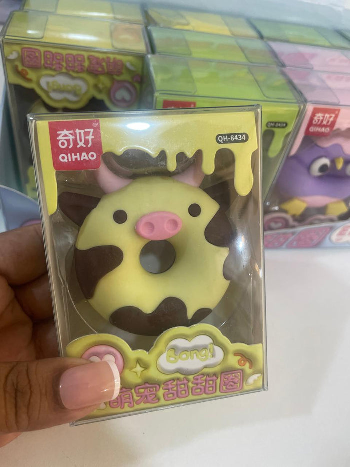 Cow-themed donut eraser