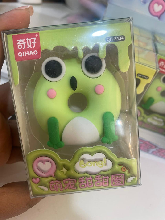 Frog-themed donut eraser