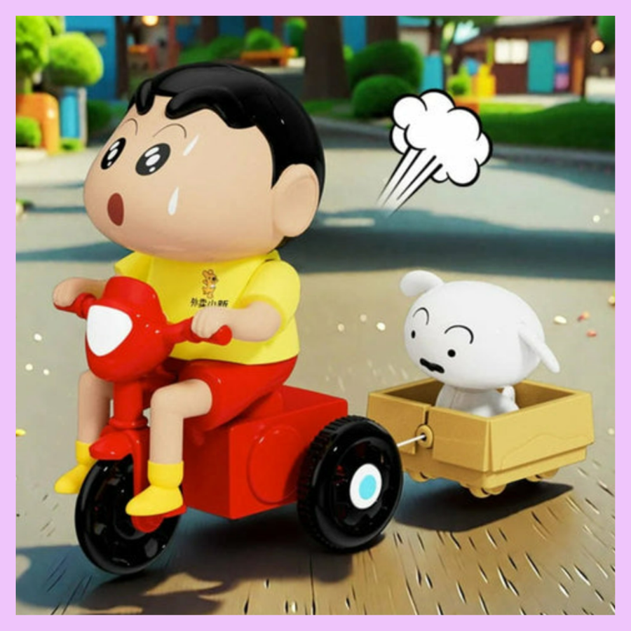 Shinchan cycling with Shiro character figure