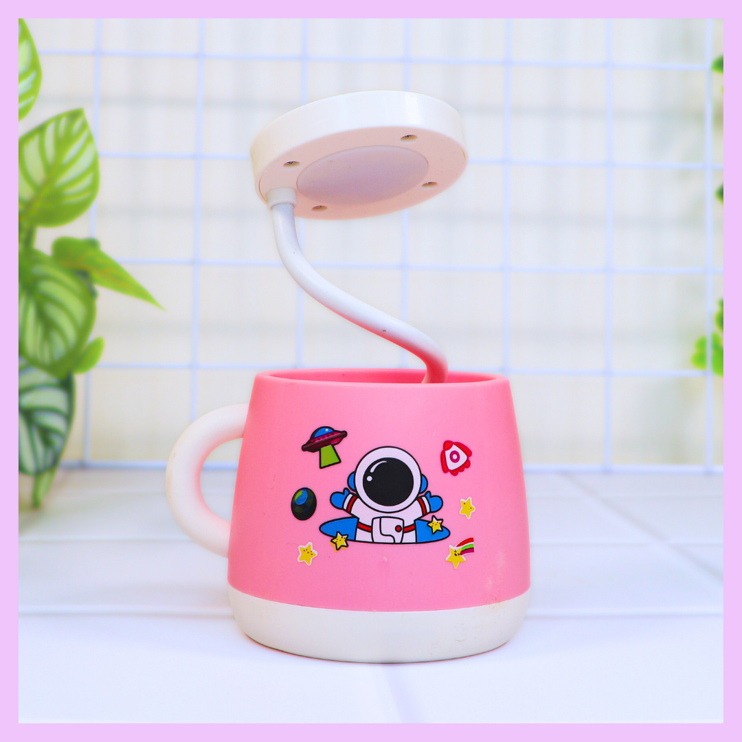 Pink space themed cup lamp
