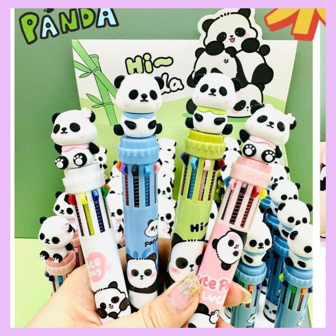 Panda 10-in-1 multicolour ball pen in pink white light green and light blue