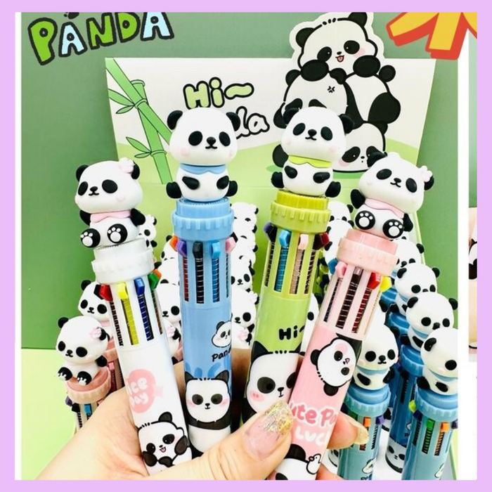 Panda 10-in-1 multicolour ball pen in pink white light green and light blue