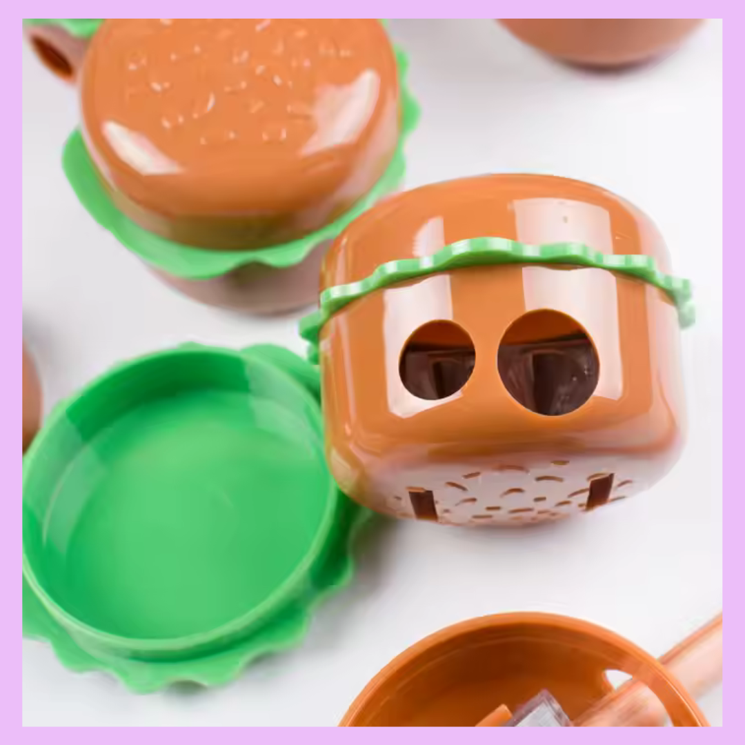 Burger themed novelty pencil sharpener alternate view