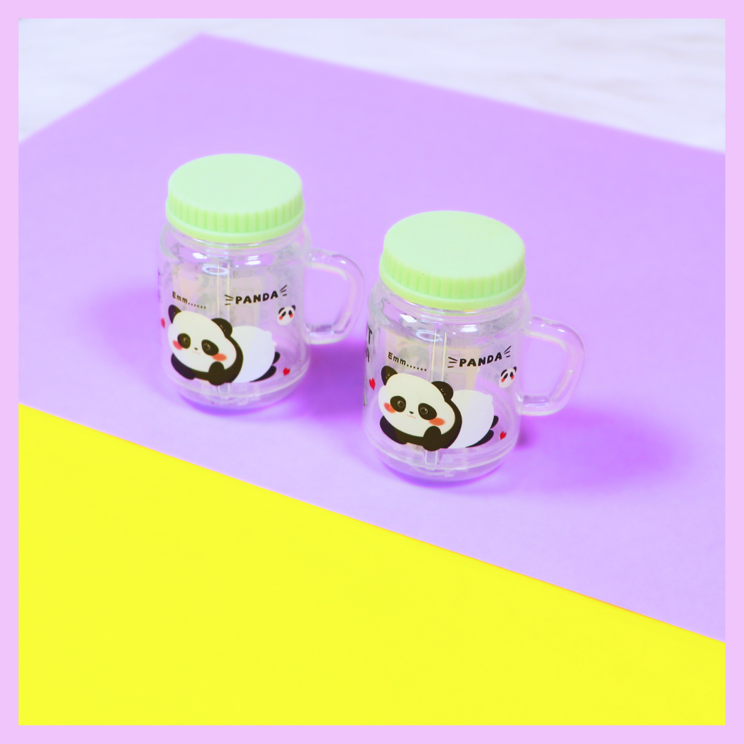 Cute panda pencil sharpener with shavings container