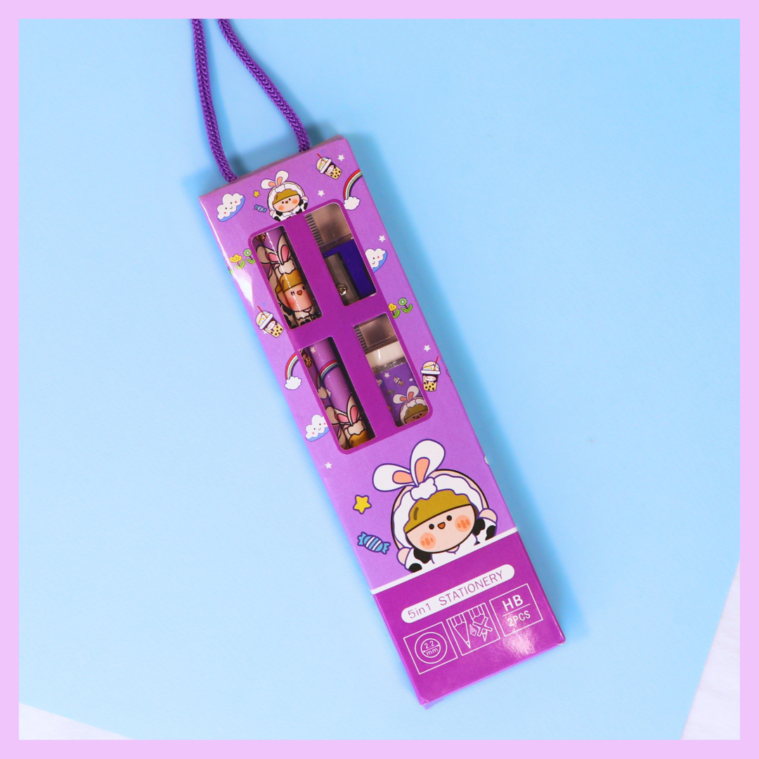 Purple 5 in 1 stationery gift set