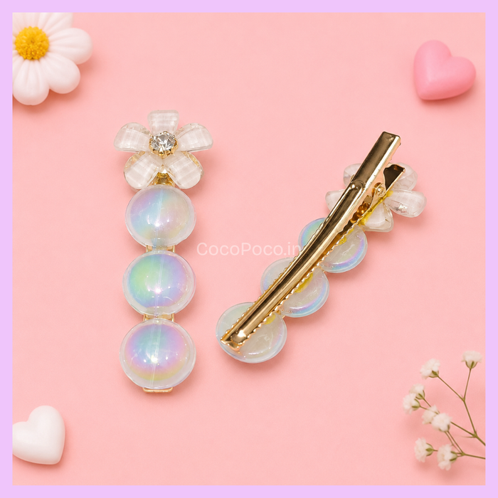 Off white flower pearl hair clip