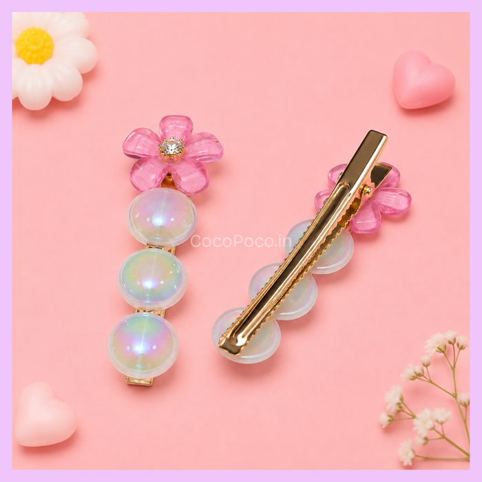 Dark pink flower pearl hair clip