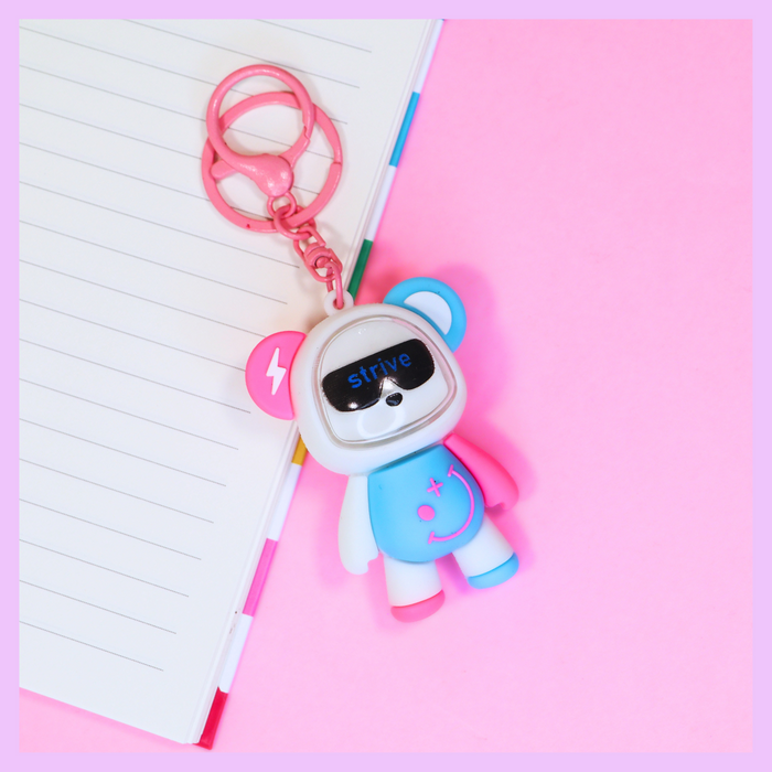 Blue teddy bear keychain with light