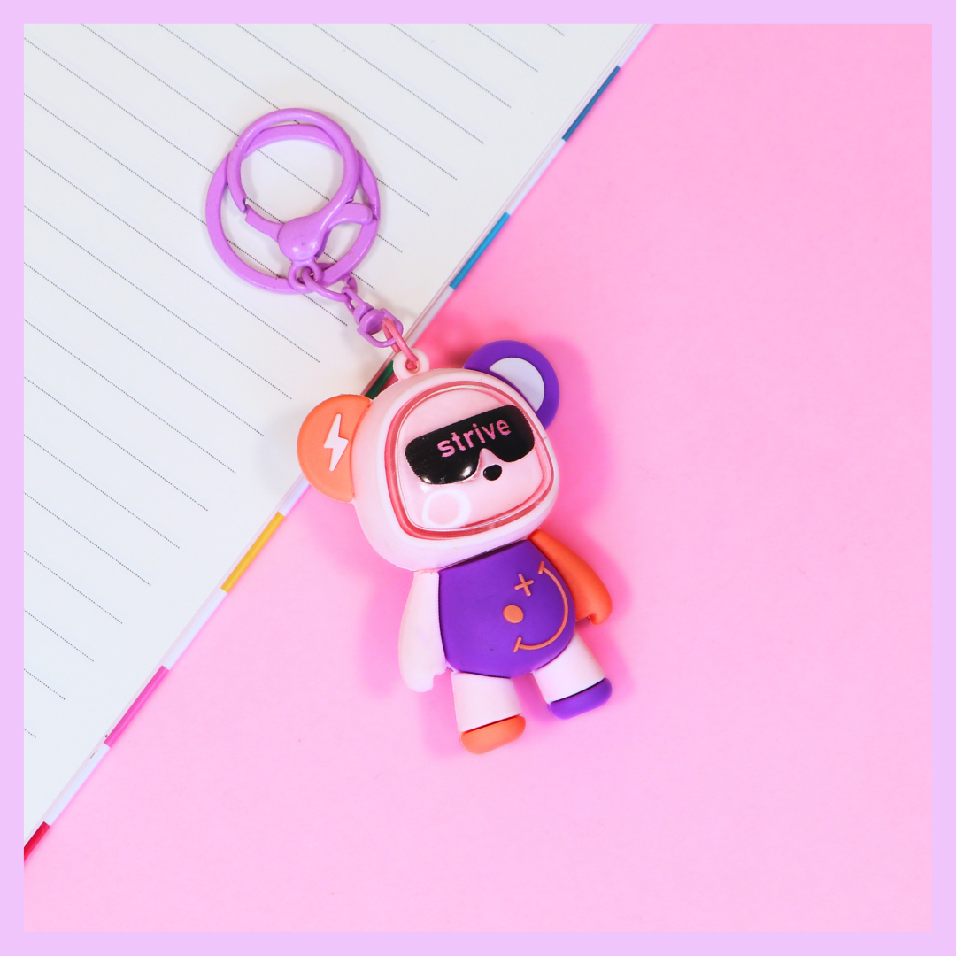 Purple teddy bear keychain with light