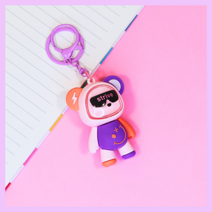 Purple teddy bear keychain with light