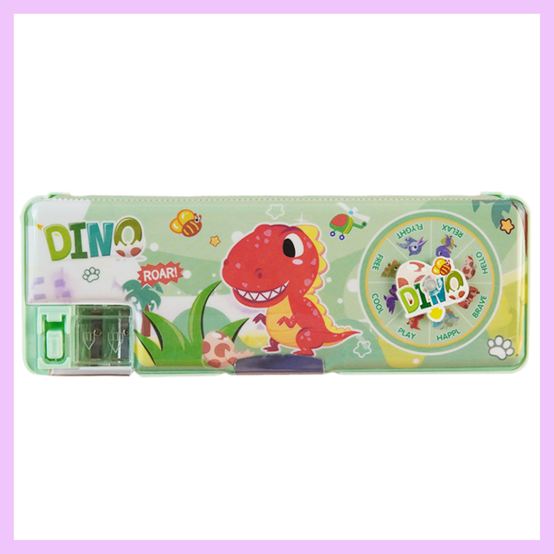 Pencil Box  2 compartments with Spinner_Dino