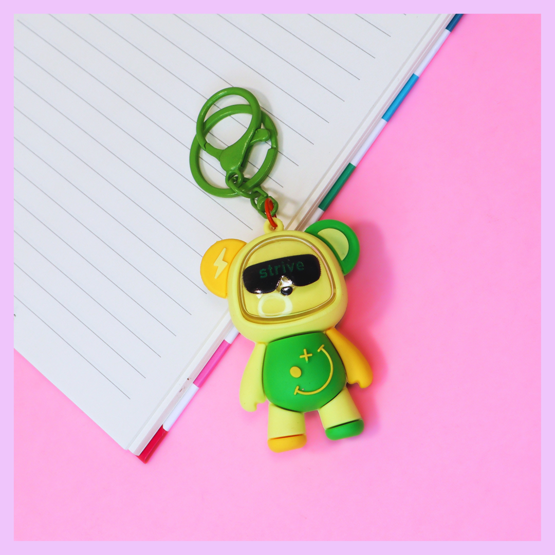 Green teddy bear keychain with light