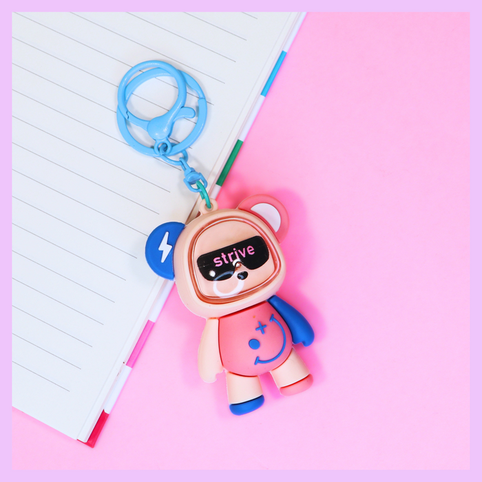 Pink teddy bear keychain with light