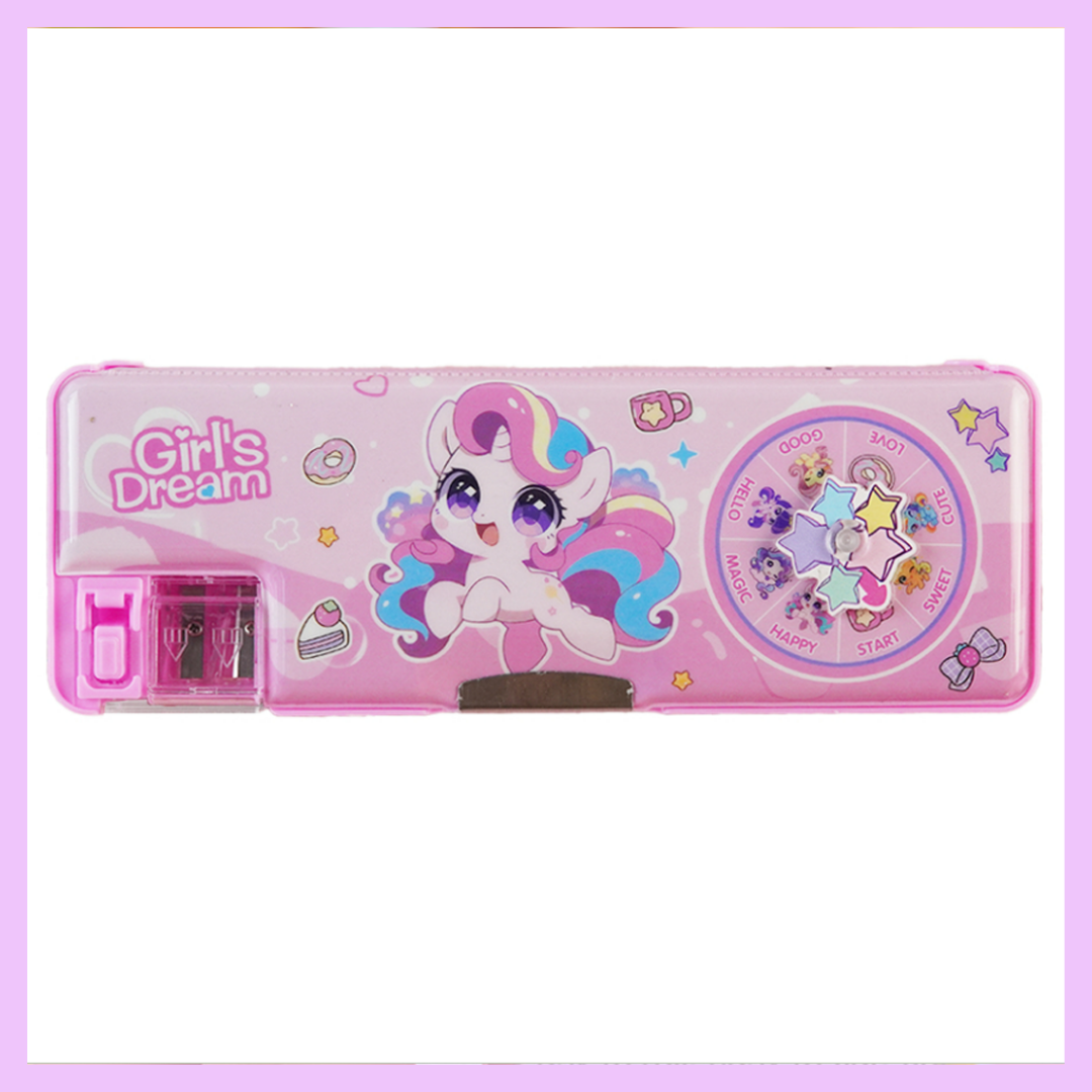 Pencil Box  2 compartments with Spinner_Unicorn- Girls Dream