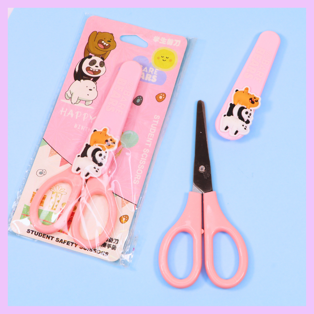 Pink and yellow character student scissors