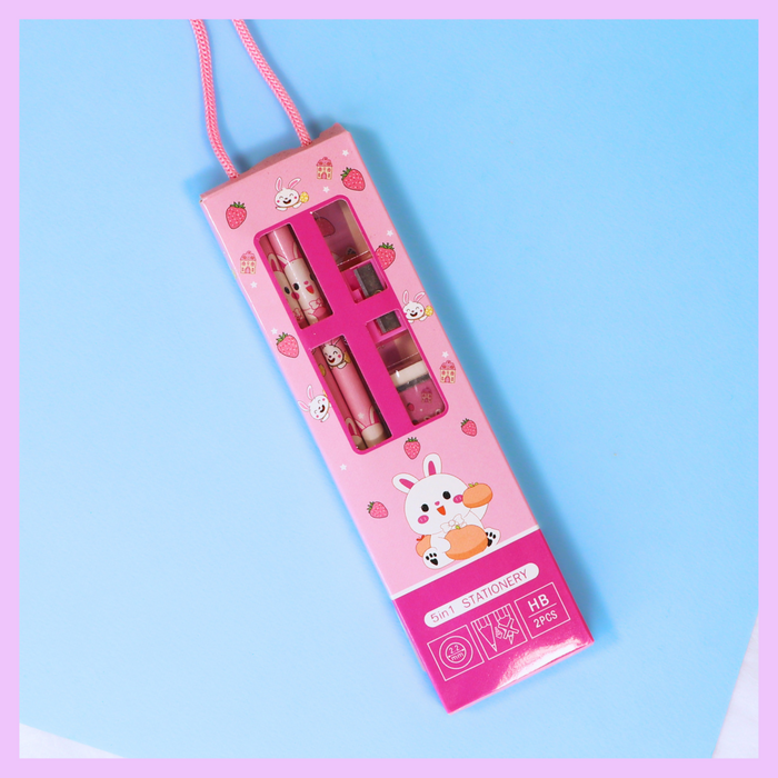 Pink 5 in 1 stationery gift set