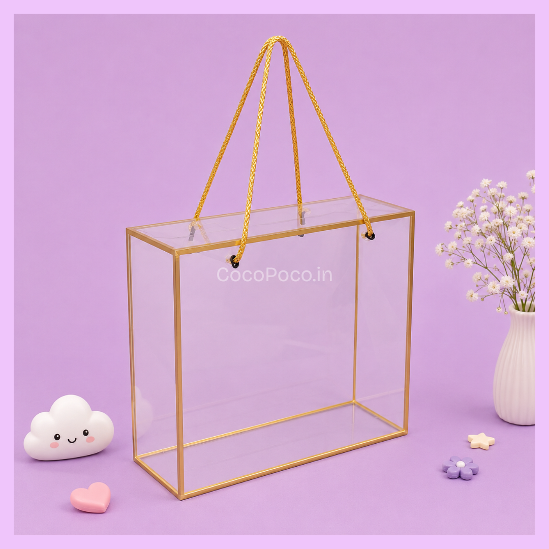 Clear PVC Hamper Bag Golden 10*10*3.5 INCHES