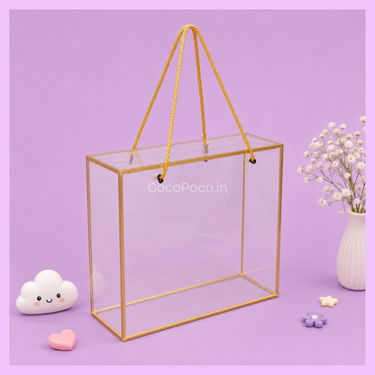 Clear PVC Hamper Bag Golden 10*10*3.5 INCHES
