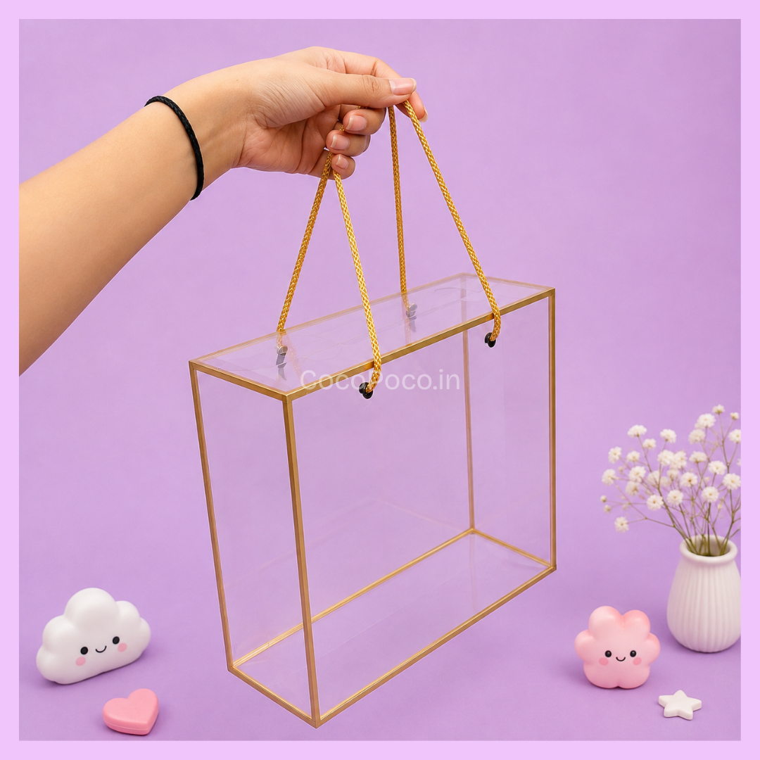 Clear PVC Hamper Bag Golden 10*10*3.5 INCHES