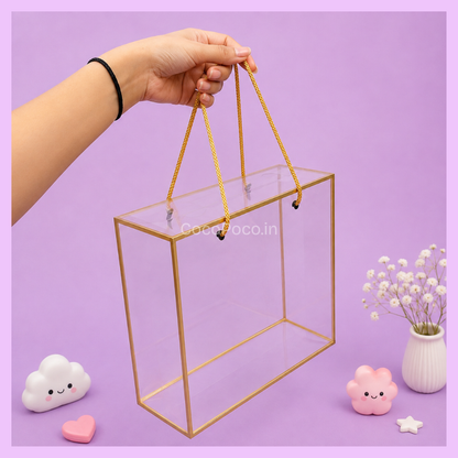 Clear PVC Hamper Bag Golden 10*10*3.5 INCHES