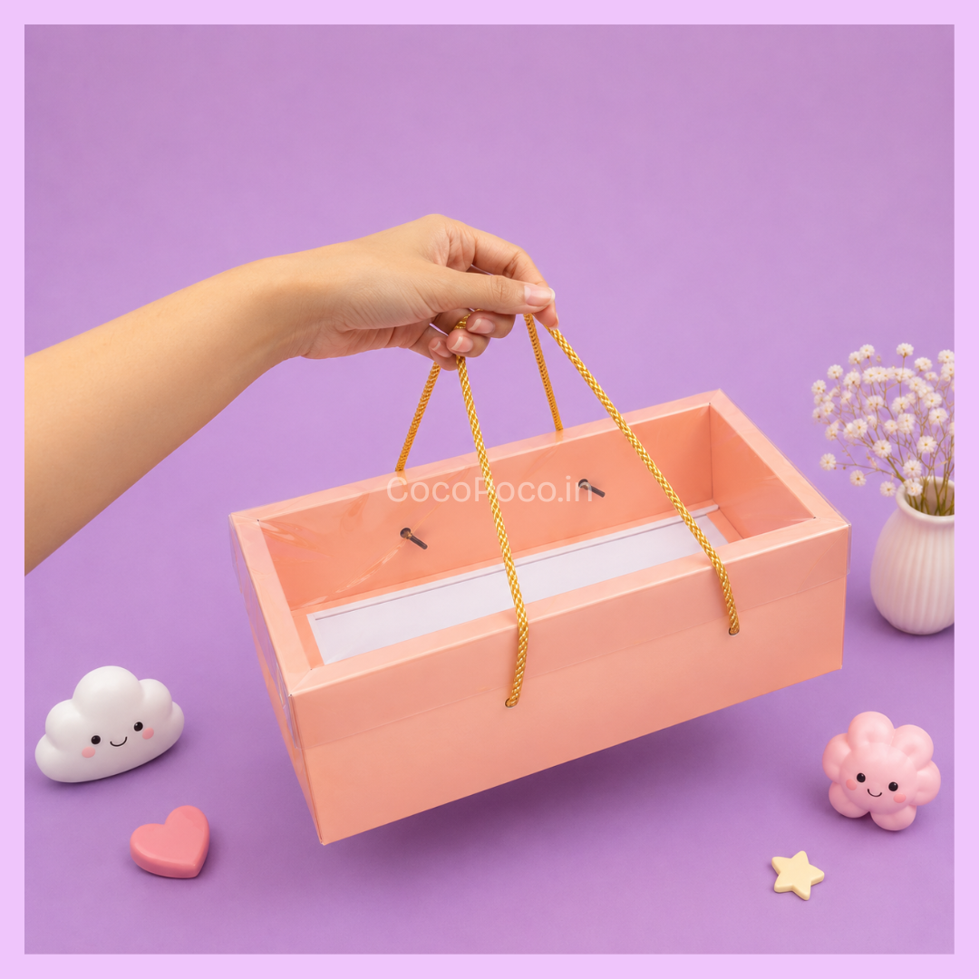 Pink hamper box for Rakhi gifting