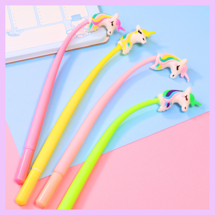 Pink purple yellow and green unicorn shake gel pens