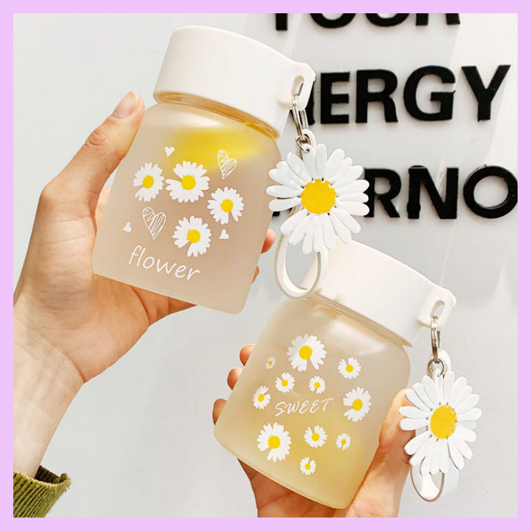 Daisy Flower Frosted Glass water bottle 300 ml_1