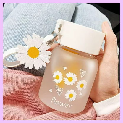 Daisy Flower Frosted Glass water bottle 300 ml_2