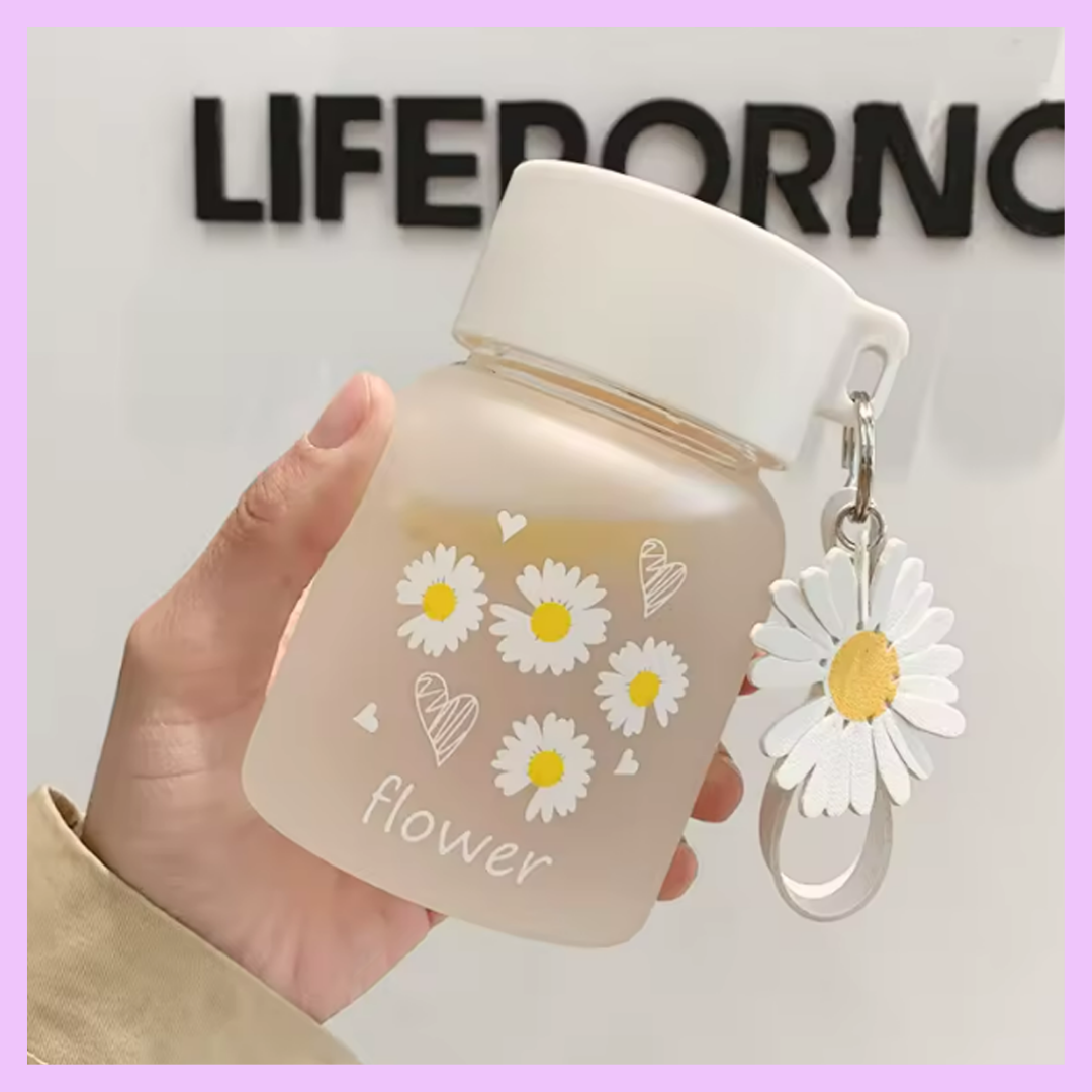 Daisy Flower Frosted Glass water bottle 300 ml_3