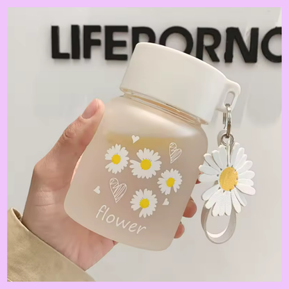Daisy Flower Frosted Glass water bottle 300 ml_3