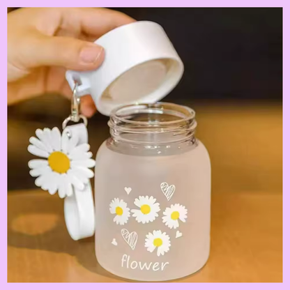 Daisy Flower Frosted Glass water bottle 300 ml_4