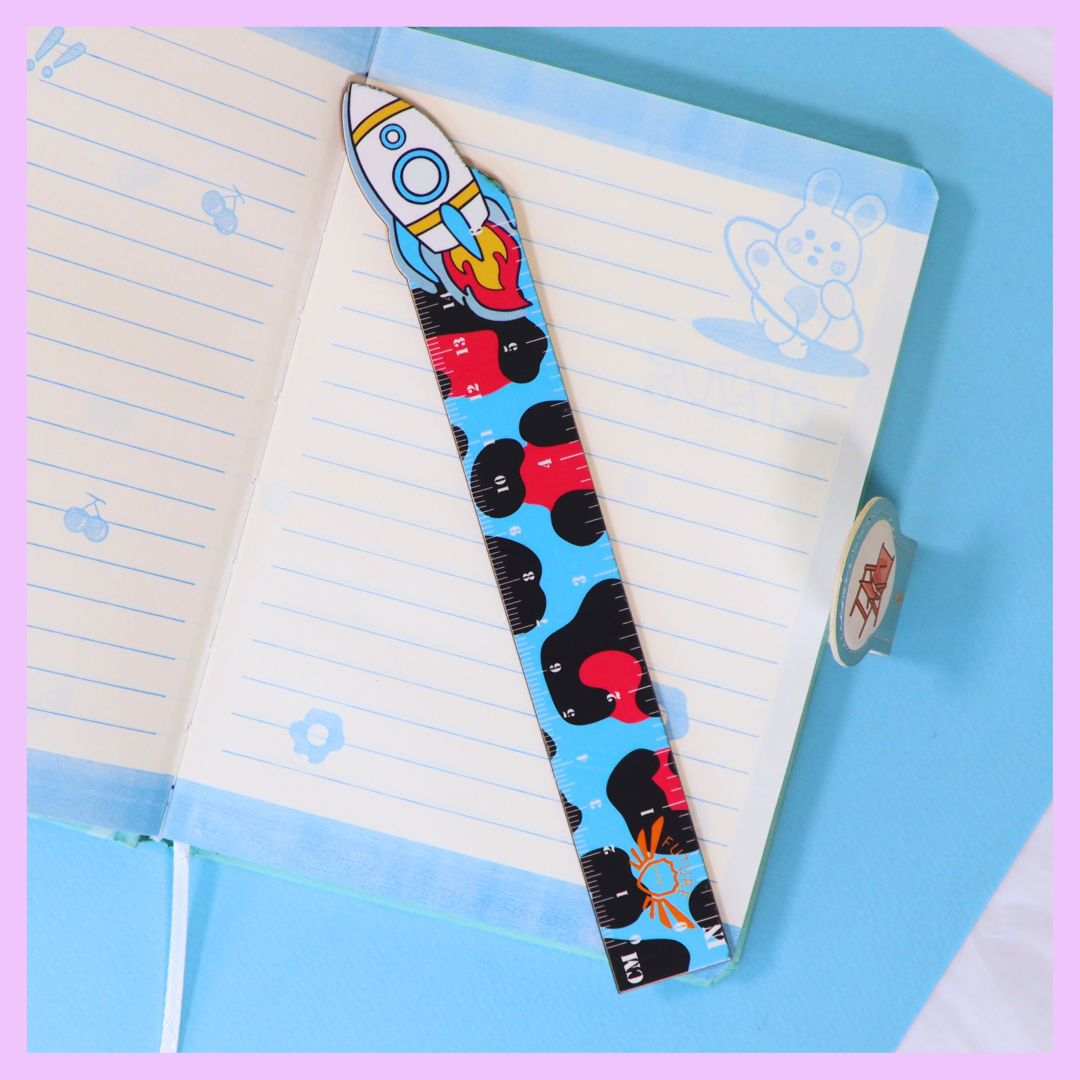 Blue rocket wooden ruler