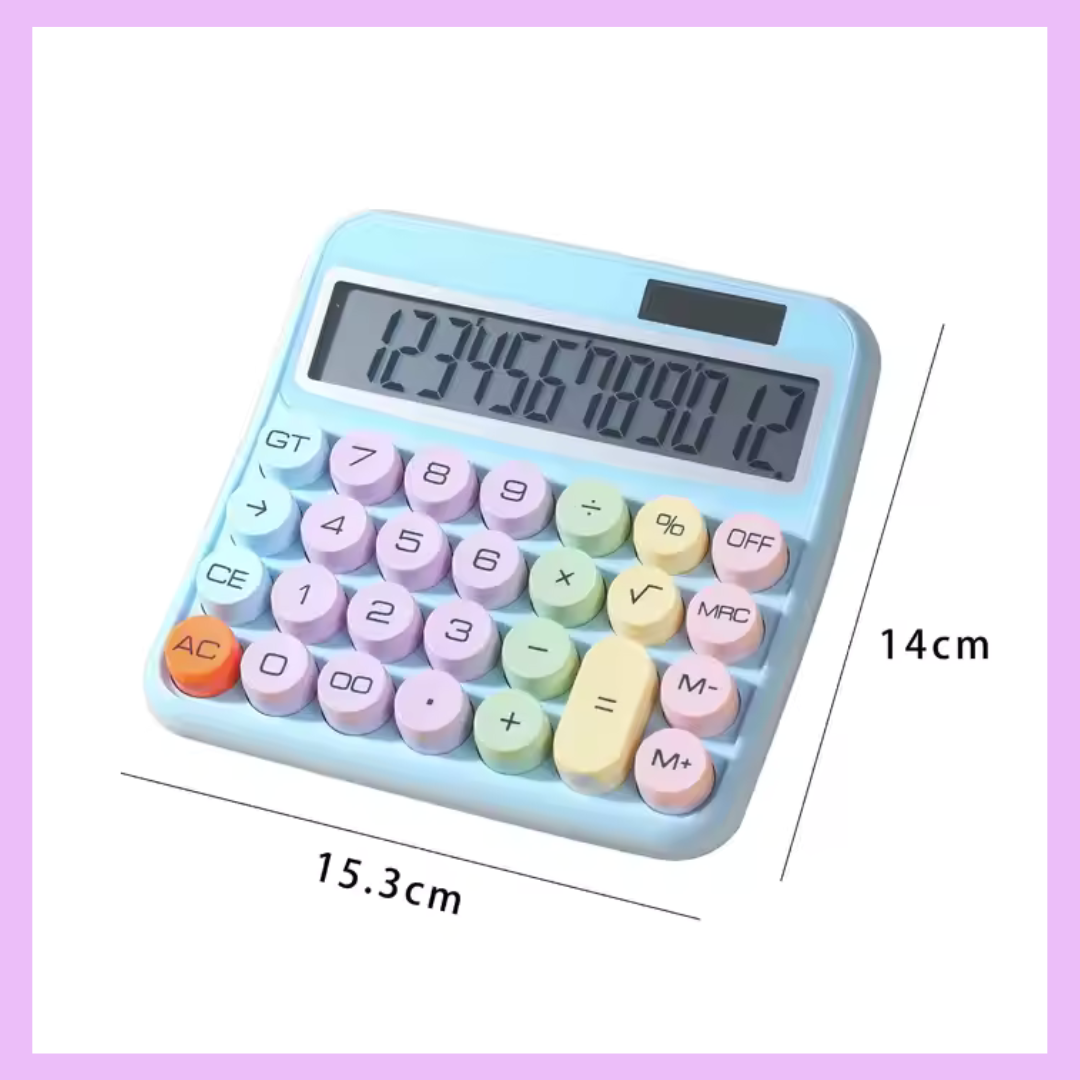 Cute 12 digit colourful key calculator in blue