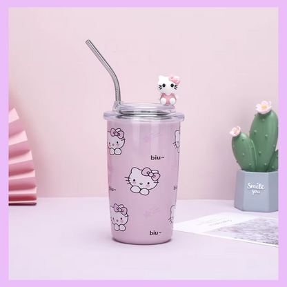 Sanrio theme 550Ml stainless steel cup/cofee mug with Straw Design 1