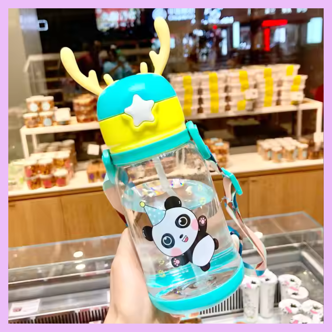 Green horn-shaped plastic water bottle