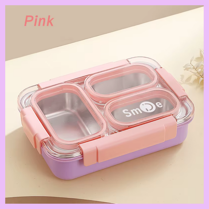 Pink three compartment stainless steel lunch box