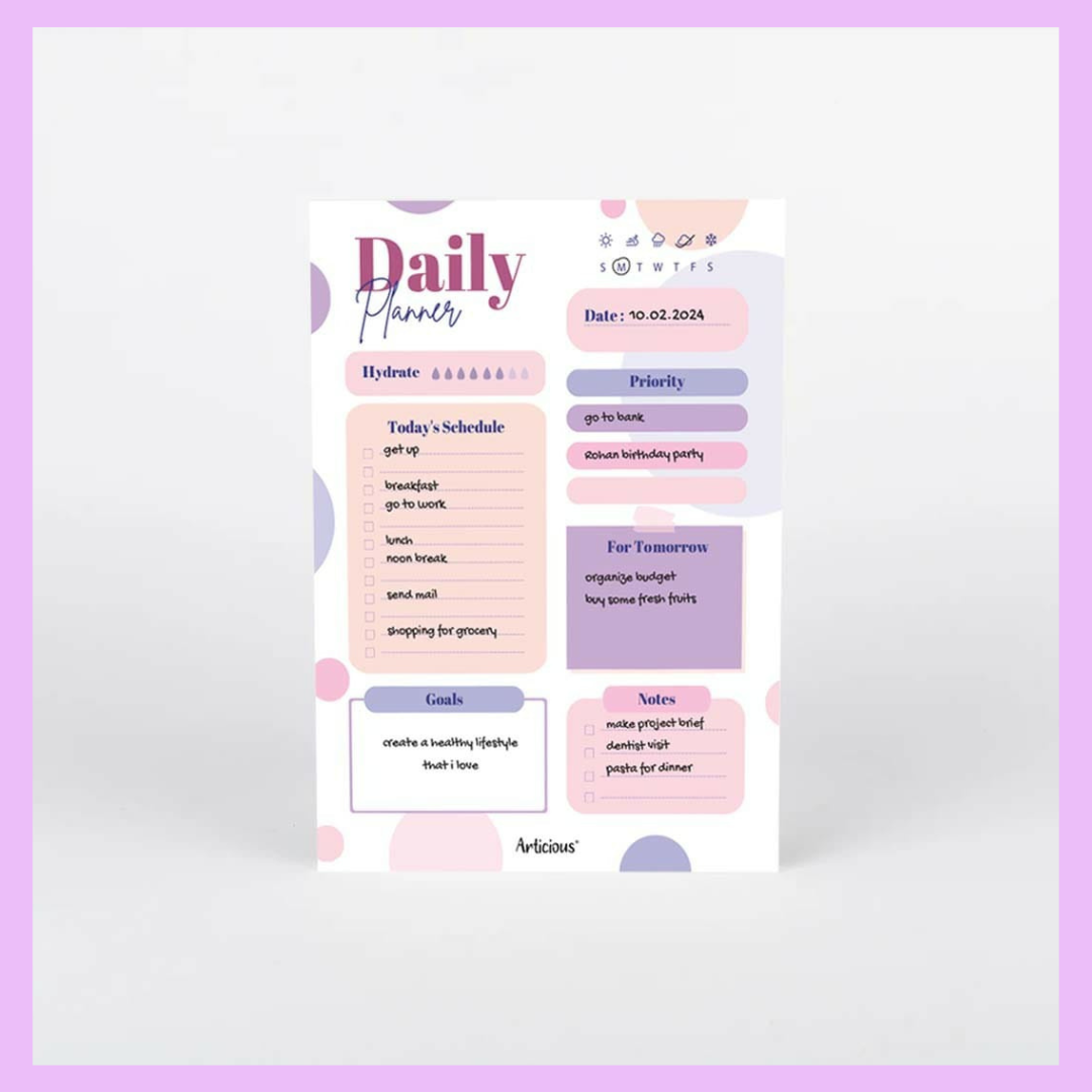 Daily planner for organising school, work and everyday tasks