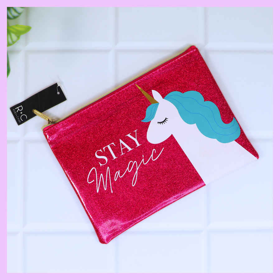 Glitter multipurpose pouch with Stay Magic design