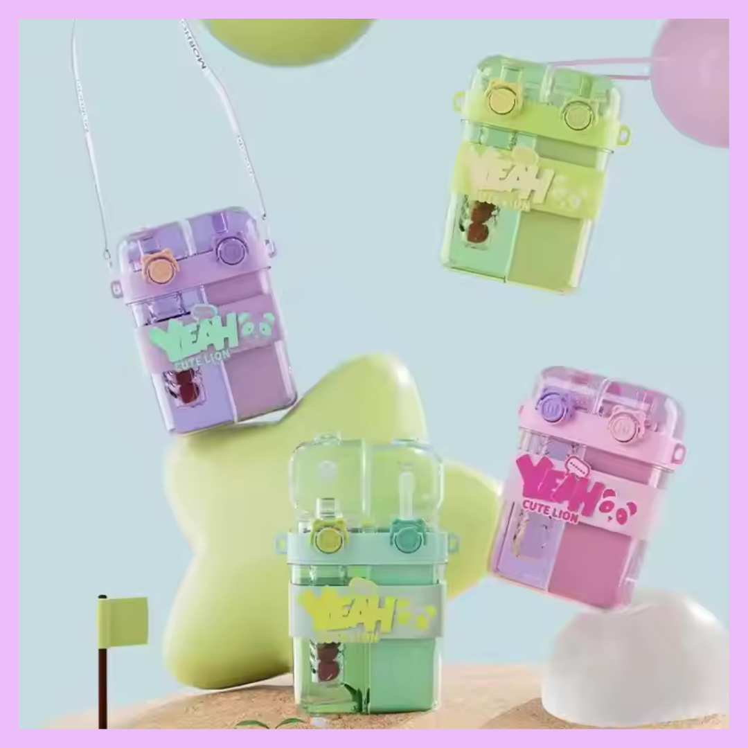 760 ml kids dual compartment water bottle with strap