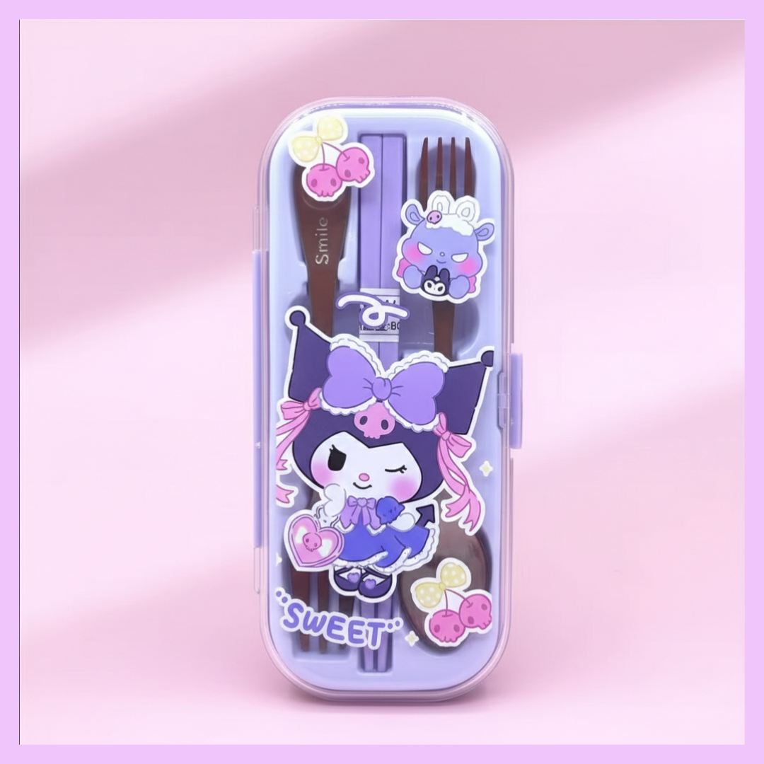 Kuromi-Themed Cute Cutlery Set with Storage Case